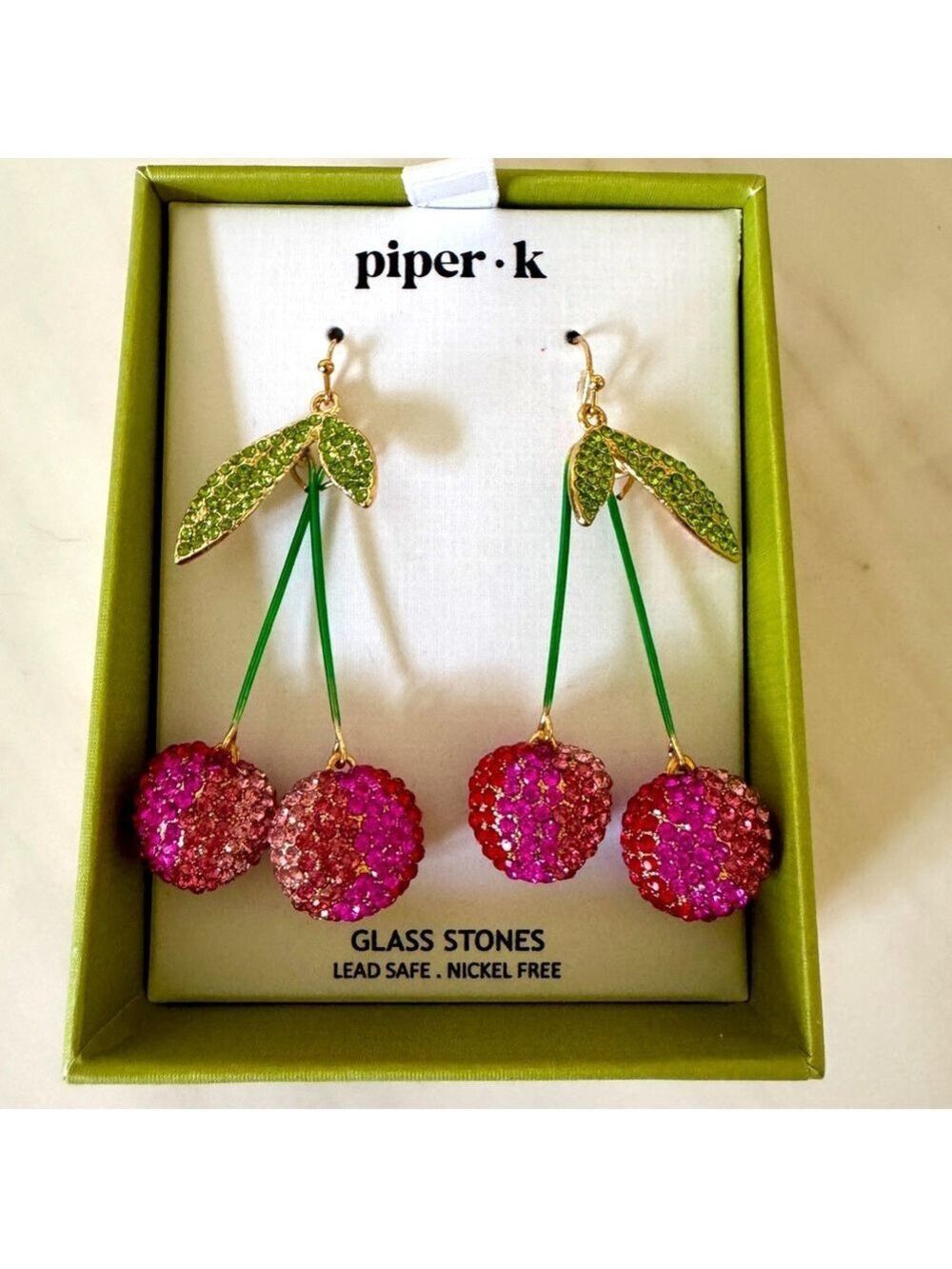 Piper K Pink and Green Cherry Earrings